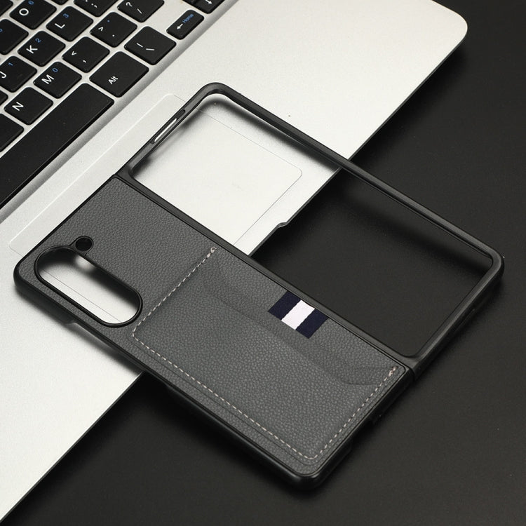 For Samsung Galaxy Z Fold5 Litchi Texture Card Slots Back Cover Phone Case(Grey) - Galaxy Z Fold5 Cases by buy2fix | Online Shopping UK | buy2fix