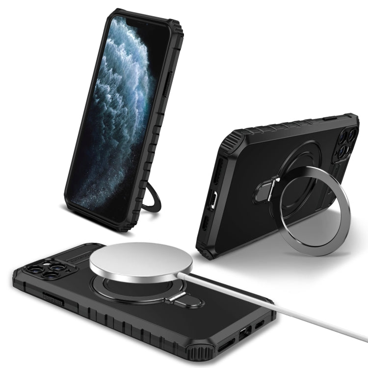 For iPhone 11 Pro MagSafe Magnetic Holder Phone Case(Black) - iPhone 11 Pro Cases by buy2fix | Online Shopping UK | buy2fix