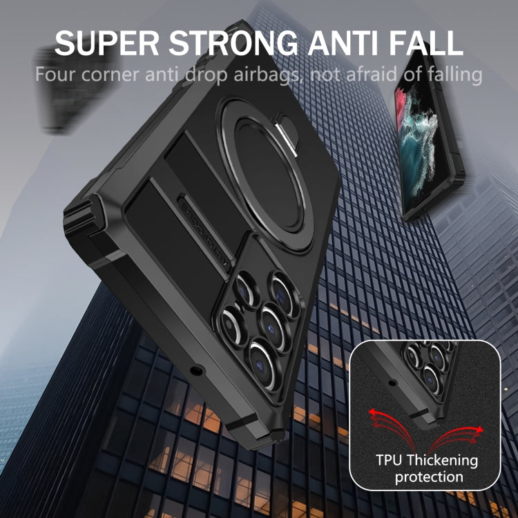 For Samsung Galaxy S22 Ultra 5G MagSafe Magnetic Holder Phone Case(Black) - Galaxy S22 Ultra 5G Cases by buy2fix | Online Shopping UK | buy2fix