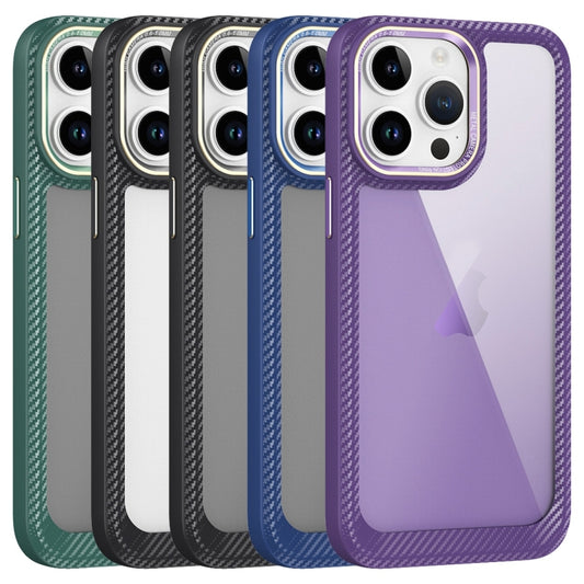 For iPhone 14 Pro Carbon Fiber Transparent Back Panel Phone Case(Blue) by buy2fix