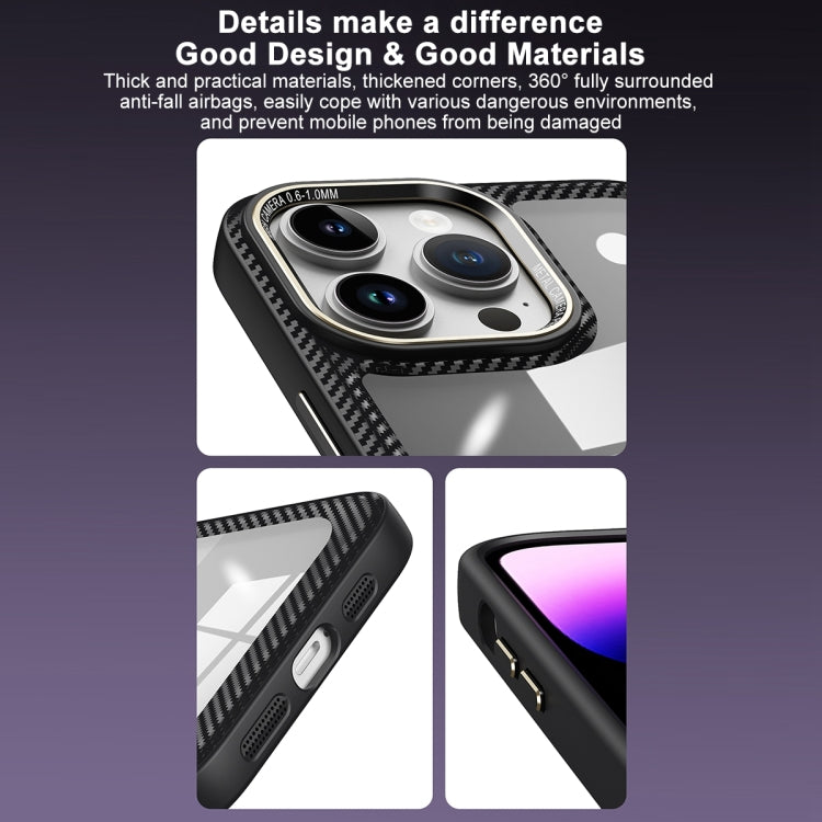 For iPhone 12 Pro Carbon Fiber Transparent Back Panel Phone Case(Black + Transparent) by buy2fix
