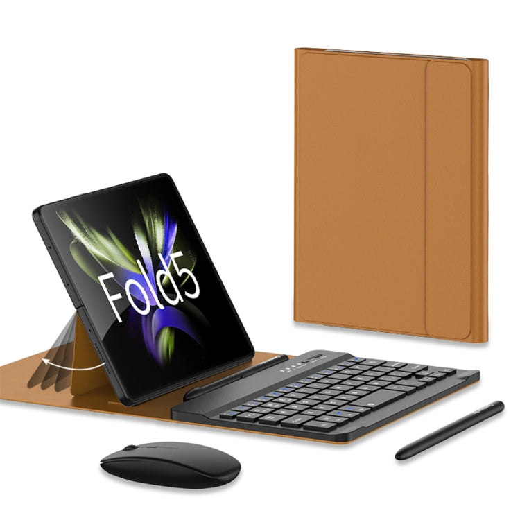 For Samsung Galaxy Z Fold5 GKK Gear Adjustment Bluetooth Keyboard + Pen + Mouse + Case Set(Brown) - Samsung Keyboard by GKK | Online Shopping UK | buy2fix