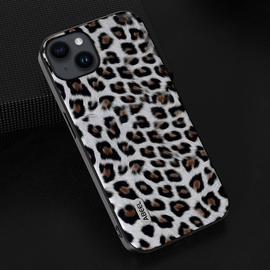 For iPhone 14 Plus ABEEL Black Edge Leopard Phone Case(Silver Leopard) by buy2fix