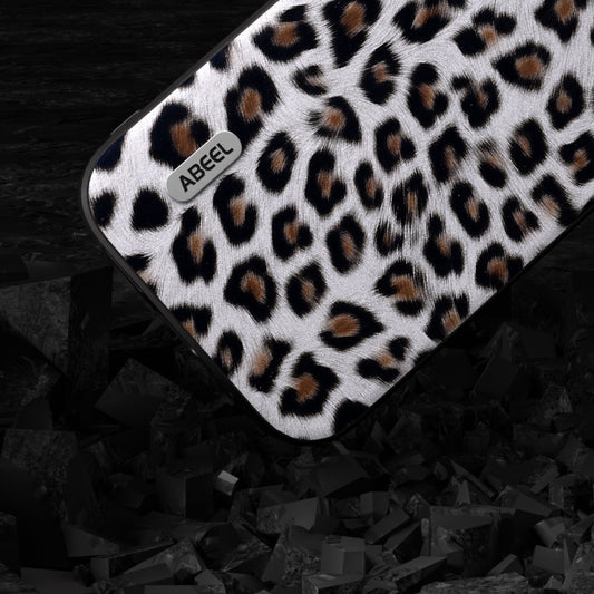 For iPhone 14 Pro Max ABEEL Black Edge Leopard Phone Case(Silver Leopard) by buy2fix