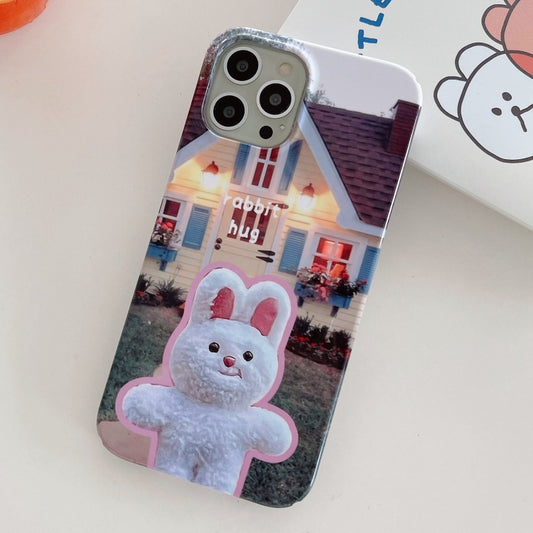 For iPhone 12 Pro Painted Pattern PC Phone Case(Bunny Hug) by buy2fix