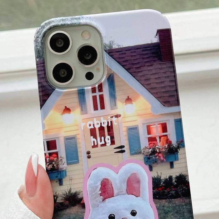 For iPhone 12 Pro Painted Pattern PC Phone Case(Bunny Hug) - iPhone 12 / 12 Pro Cases by buy2fix | Online Shopping UK | buy2fix