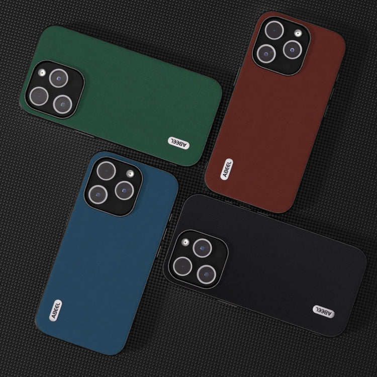 For iPhone 15 Pro Max ABEEL Genuine Leather Silky Soft Black Edge Phone Case(Black) by buy2fix