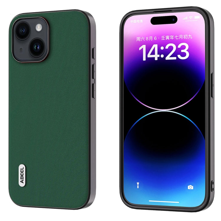 For iPhone 15 Plus ABEEL Genuine Leather Silky Soft Black Edge Phone Case(Green) - iPhone 15 Plus Cases by buy2fix | Online Shopping UK | buy2fix