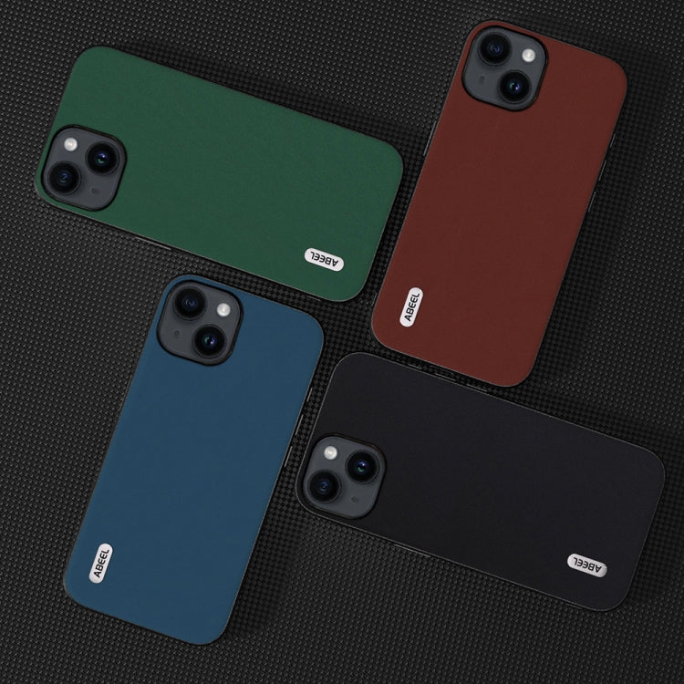 For iPhone 15 ABEEL Genuine Leather Silky Soft Black Edge Phone Case(Coffee) by buy2fix