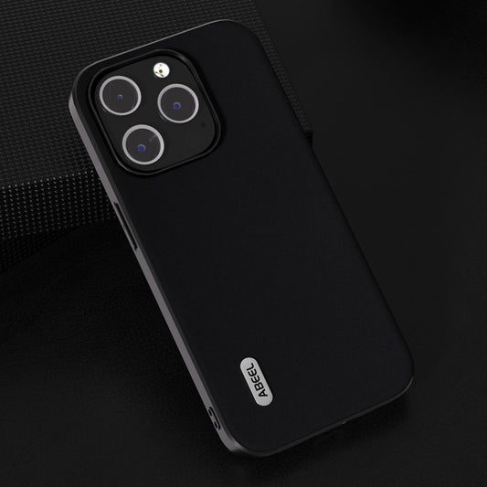 For iPhone 14 Pro Max ABEEL Genuine Leather Silky Soft Black Edge Phone Case(Black) by buy2fix