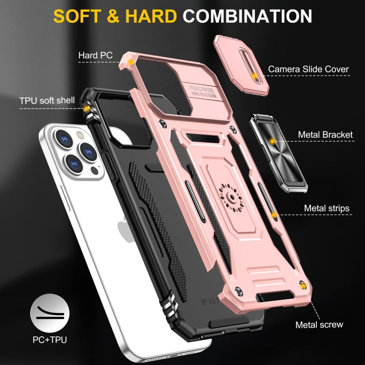 For iPhone 15 Pro Max Armor PC + TPU Camera Shield Phone Case(Rose Gold) by buy2fix