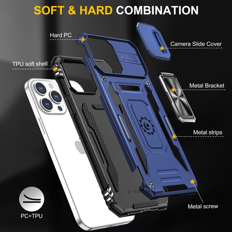 For iPhone 15 Pro Armor PC + TPU Camera Shield Phone Case(Navy Blue) by buy2fix