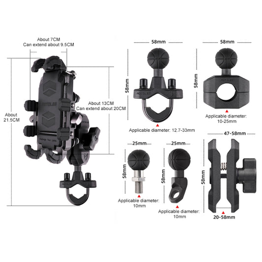 MOTOSLG Crab Motorcycle Phone Clamp Bracket M10 Ballhead Mount(Black) by MOTOLSG