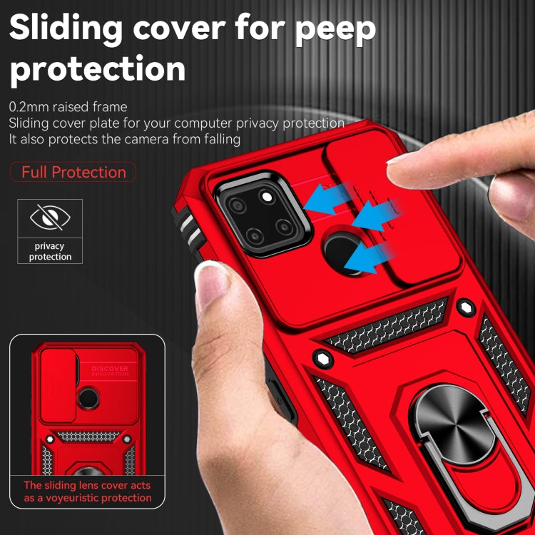 For Realme C21Y / C25Y Sliding Camshield Holder Phone Case(Red) - Realme Cases by buy2fix | Online Shopping UK | buy2fix