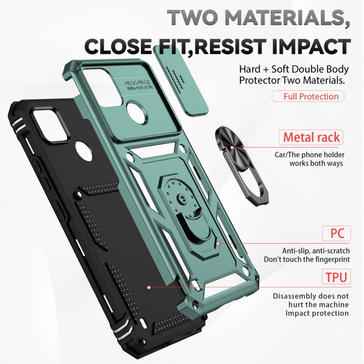 For Realme C21Y / C25Y Sliding Camshield Holder Phone Case(Dark Green) - Realme Cases by buy2fix | Online Shopping UK | buy2fix