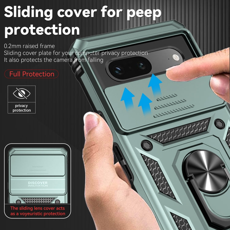 For Google Pixel 7a Sliding Camshield Holder Phone Case(Dark Green) by buy2fix