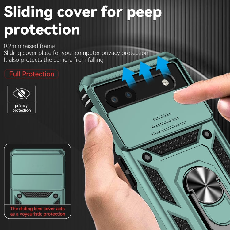 For Google Pixel 6a Sliding Camshield Holder Phone Case(Dark Green) by buy2fix