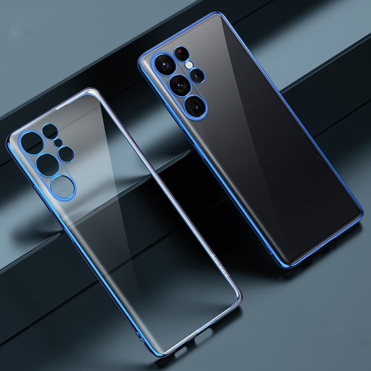 For Samsung Galaxy S23 Ultra 5G SULADA Shockproof Plating TPU Transparent Phone Case(Blue) by SULADA