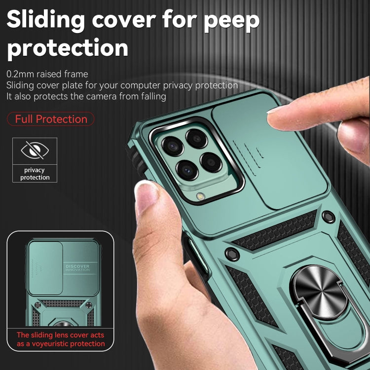 For Samsung Galaxy M33 Sliding Camshield Holder Phone Case(Dark Green) by buy2fix