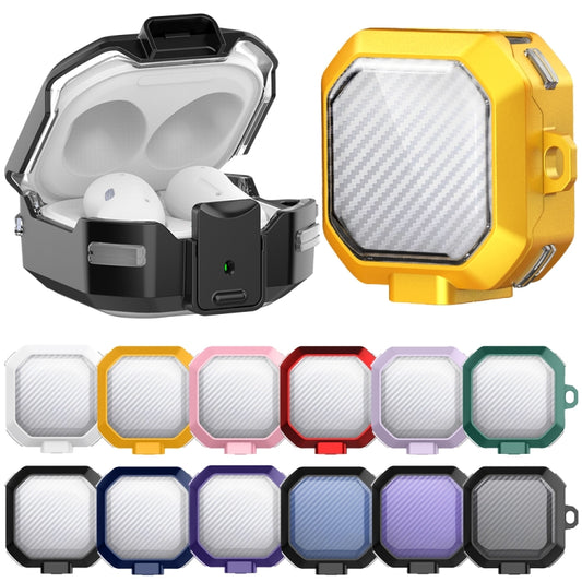 For Samsung Buds Live / Buds2 / Pro / 2Pro TPU + PC Transparent Carbon Fiber Wireless Earphones Protective Case With Switch(Purple) by buy2fix