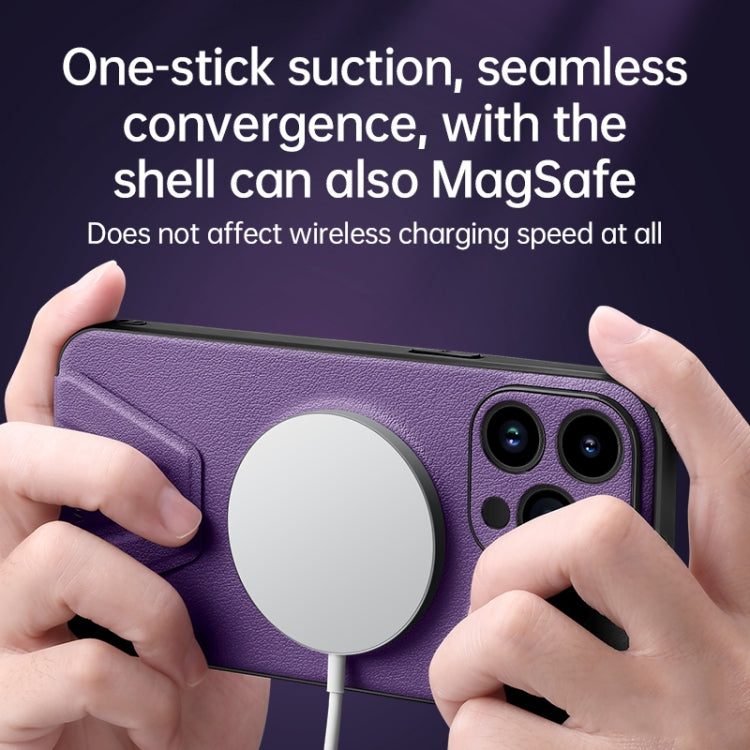 For iPhone 13 Pro Max SULADA Folding Holder Lambskin Texture MagSafe Phone Case(Purple) by SULADA