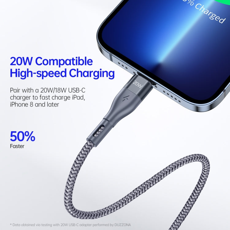 DUZZONA A1 PD 20W Type-C to 8 Pin Fast Charging Data Cable, Length:3m(Grey) - 2 in 1 Cable by DUZZONA | Online Shopping UK | buy2fix