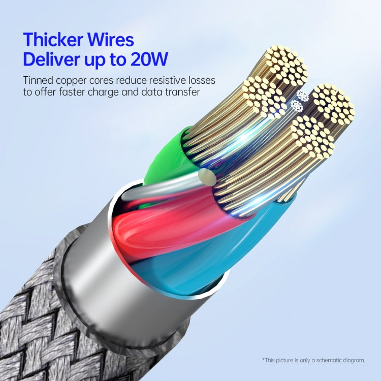DUZZONA A1 PD 20W Type-C to 8 Pin Fast Charging Data Cable, Length:3m(Grey) - 2 in 1 Cable by DUZZONA | Online Shopping UK | buy2fix