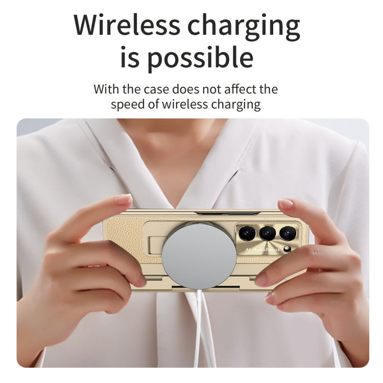 For Samsung Galaxy Z Fold5 5G Integrated Full Coverage Pen Slot Folding Phone Case with Stylus(Gold) by buy2fix