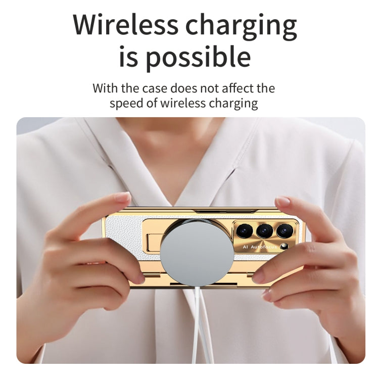 For Samsung Galaxy Z Fold5 5G Integrated Full Coverage Pen Slot Folding Phone Case with Stylus(Gold+White) by buy2fix