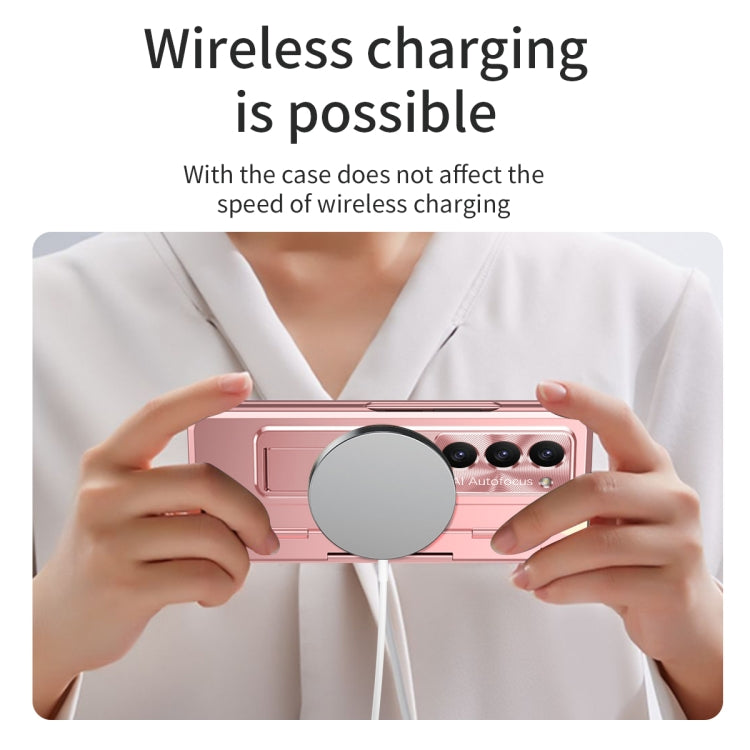 For Samsung Galaxy Z Fold5 5G Integrated Folding Hinge Phone Case with Stylus(Rose Gold) by buy2fix