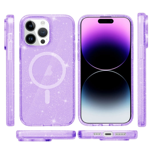 For iPhone 15 Pro Terminator Style Glitter Powder MagSafe Magnetic Phone Case(Purple) by buy2fix