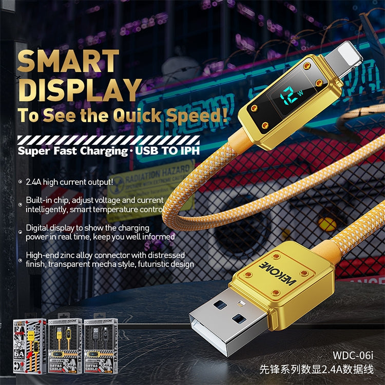 WK WDC-06i 2.4A USB to 8 Pin Digital Display Data Cable, Length: 1m(Yellow) - Normal Style Cable by WK | Online Shopping UK | buy2fix