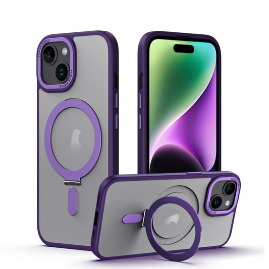 For iPhone 15 Plus Skin Feel MagSafe Shockproof Phone Case with Holder(Purple) by buy2fix
