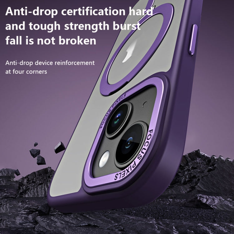 For iPhone 15 Skin Feel MagSafe Shockproof Phone Case with Holder(Purple) by buy2fix