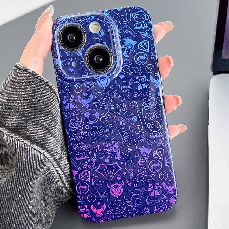 For iPhone 15 Plus Painted Pattern Precise Hole PC Phone Case(Blue Purple Graffiti) - iPhone 15 Plus Cases by buy2fix | Online Shopping UK | buy2fix