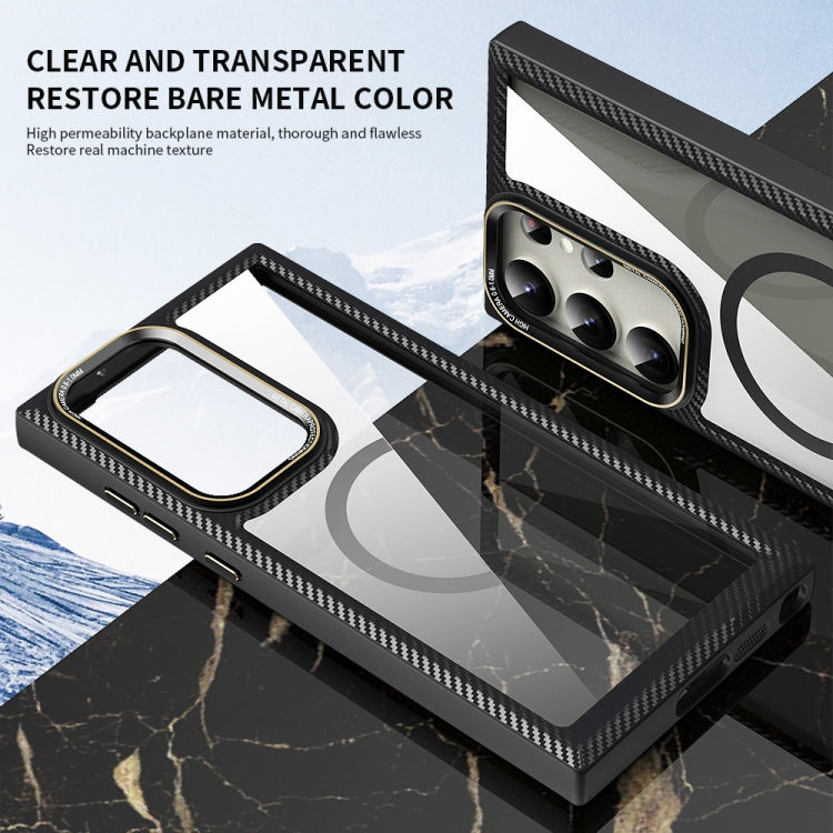 For Samsung Galaxy S23 5G MagSafe Carbon Fiber Transparent Back Panel Phone Case(Blue) by buy2fix