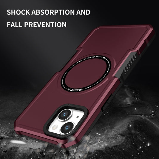 For iPhone 15 Shockproof Armor MagSafe Phone Case(Wine Red) by buy2fix