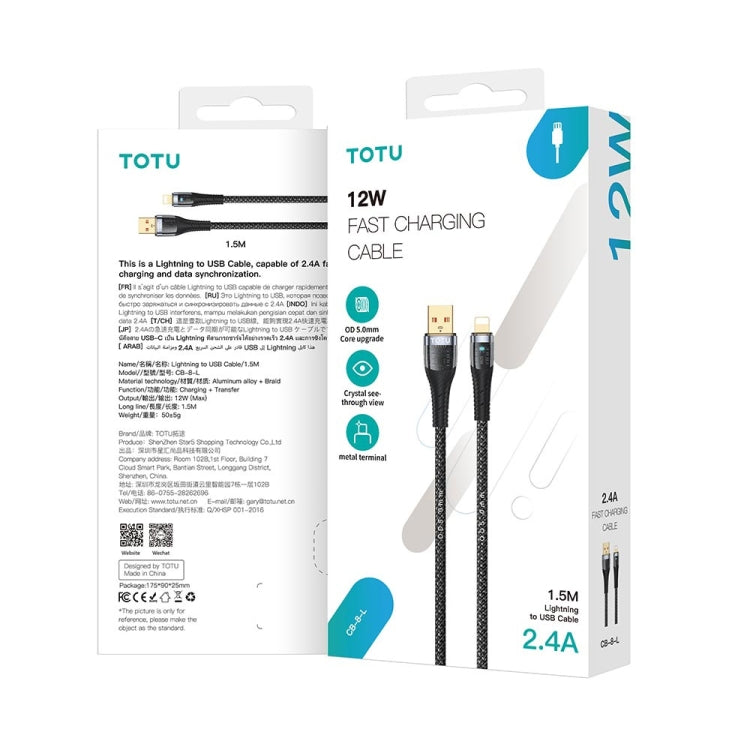TOTU CB-8-L 12W USB to 8 Pin Transparent Braided Data Cable, Length: 1.5m - Normal Style Cable by TOTUDESIGN | Online Shopping UK | buy2fix