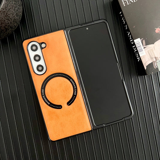 For Samsung Galaxy Z Fold5 Crazy Horse Texture Magnetic Magsafe PU Phone Case(Orange) by buy2fix