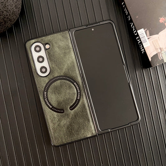 For Samsung Galaxy Z Fold5 Crazy Horse Texture Magnetic Magsafe PU Phone Case(Green) by buy2fix
