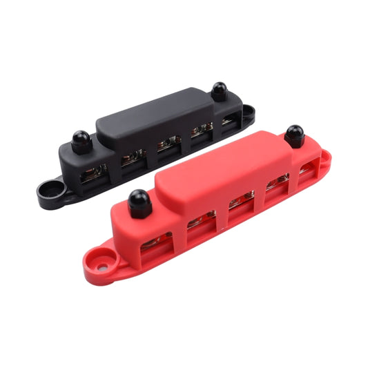 CP-4123 1 Pair RV Yacht M8 Single Row 5-way Power Distribution Block Busbar with Cover(Black + Red) by buy2fix