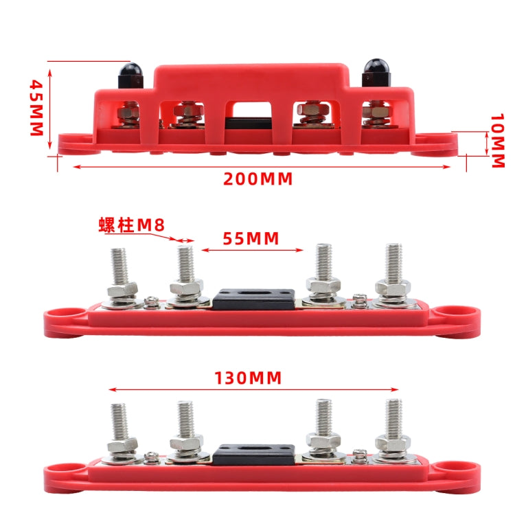 CP-4124-02 RV Yacht M8 Single Row 4-way Power Distribution Block Busbar with Cover with 300A Fuse - Booster Cable & Clip by buy2fix | Online Shopping UK | buy2fix