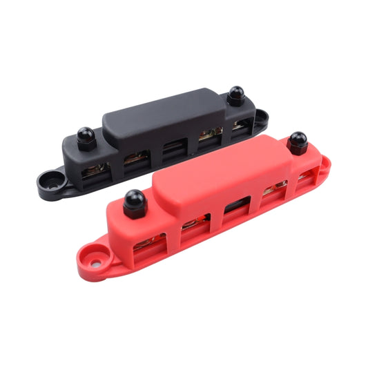 CP-4125 1 Pair RV Yacht M8 Single Row 4-way Power Distribution Block Busbar with Cover with 300A Fuse(Black + Red) by buy2fix