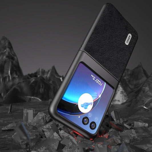 For Motorola Razr 40 Ultra ABEEL Dual Color Lichi Texture PU Phone Case(Black) by buy2fix