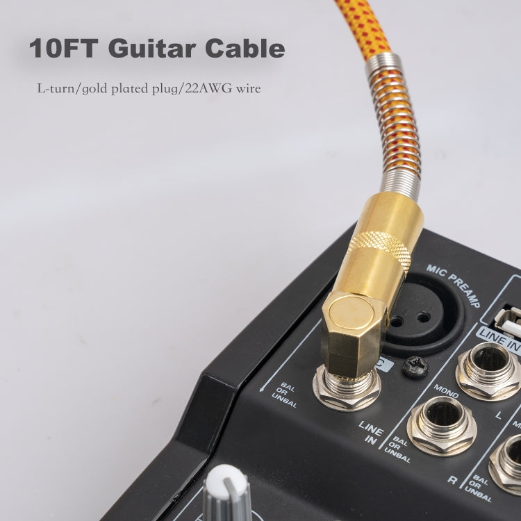 TC048GFY Gold-plating 6.35mm Male Straight to Elbow Audio Cable for Electric Guitar Drum, Length: 3m - Microphone Audio Cable & Connector by buy2fix | Online Shopping UK | buy2fix