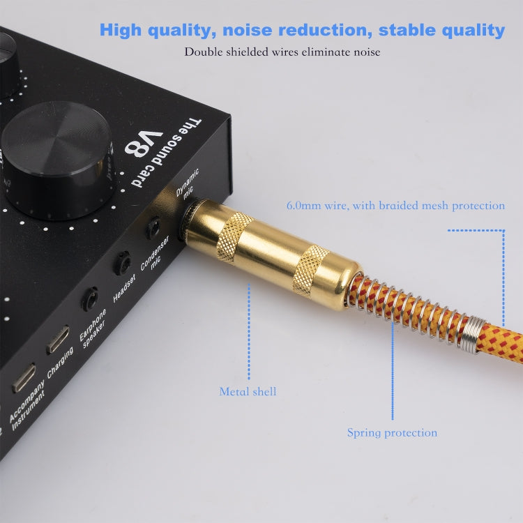 TC048GFY Gold-plating 6.35mm Male Straight to Elbow Audio Cable for Electric Guitar Drum, Length: 3m - Microphone Audio Cable & Connector by buy2fix | Online Shopping UK | buy2fix