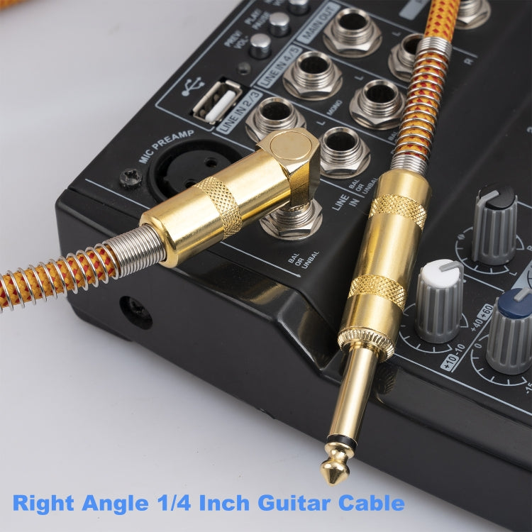TC048GFY Gold-plating 6.35mm Male Straight to Elbow Audio Cable for Electric Guitar Drum, Length: 3m - Microphone Audio Cable & Connector by buy2fix | Online Shopping UK | buy2fix