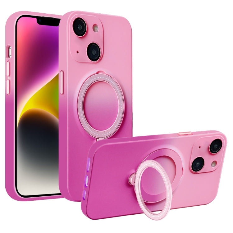 For iPhone 14 Gradient TPU MagSafe Holder Phone Case(Pink Red) - iPhone 14 Cases by buy2fix | Online Shopping UK | buy2fix