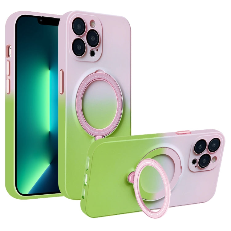 For iPhone 13 Pro Gradient TPU MagSafe Holder Phone Case(Pink Green) - iPhone 13 Pro Cases by buy2fix | Online Shopping UK | buy2fix