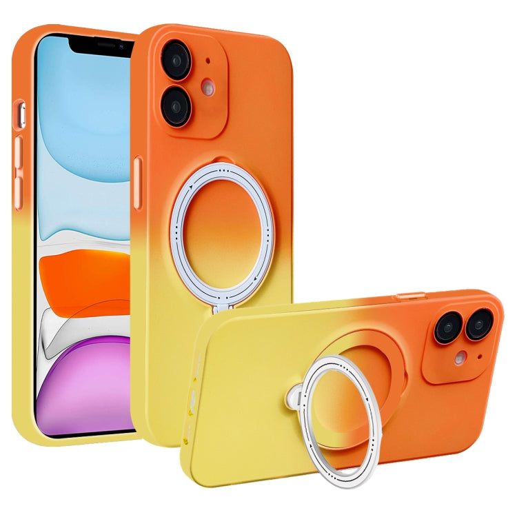 For iPhone 11 Gradient TPU MagSafe Holder Phone Case(Orange Yellow) - iPhone 11 Cases by buy2fix | Online Shopping UK | buy2fix